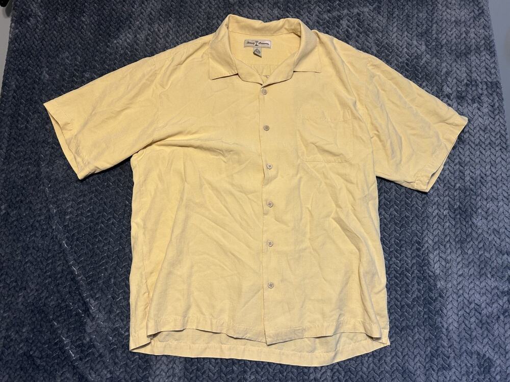 Tommy Bahama Shirt Hawaii Mens Large Yellow Silk Button Up Tropical Beachwear
